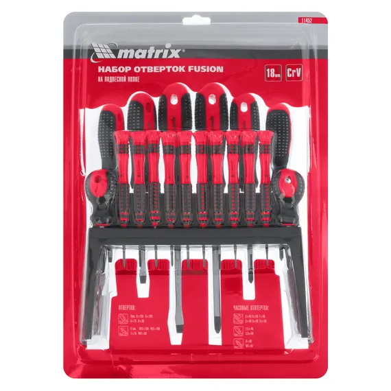 Набор отверток Fusion на подвесной полке 18 шт, CrV Matrix