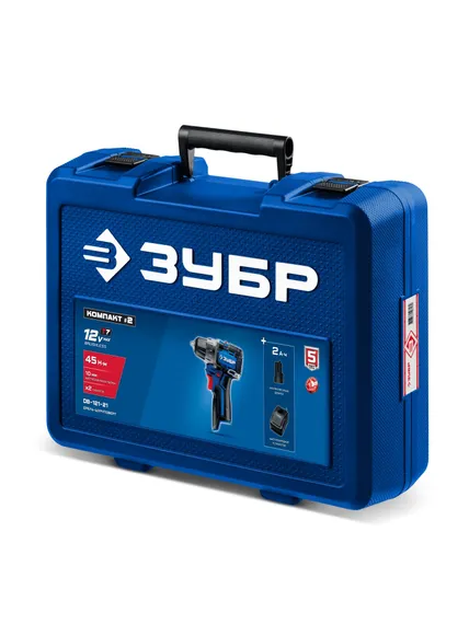 Дрель-шуруповерт, ЗУБР КОМПАКТ #2, 12 В, 45 Н·м, 1 АКБ тип Т7 (2 А·ч), BRUSHLESS, кейс, Профессионал (DB-121-21)