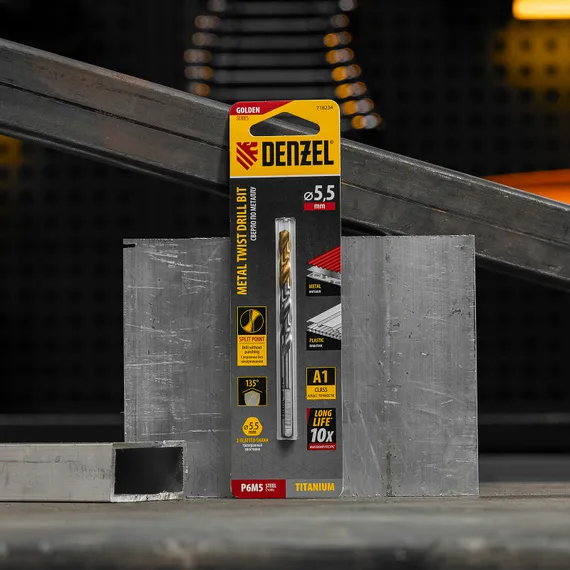 Сверло спиральное по металлу 5,5 x 93 мм, Р6М5, Golden Tip  Denzel