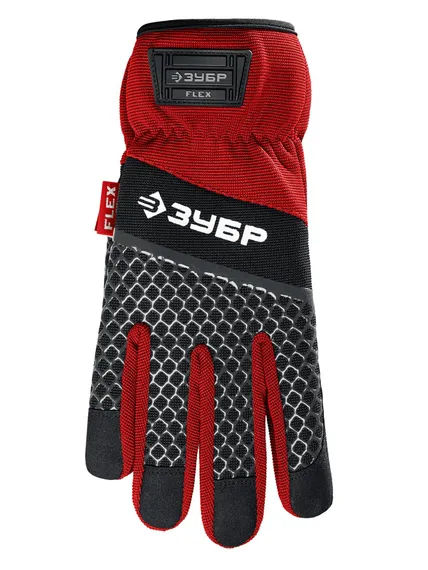 ЗУБР FLEX р.L (9), красные, профессиональные комбинированные перчатки, работа с сенсорными экранами, Профессионал (11479-L)