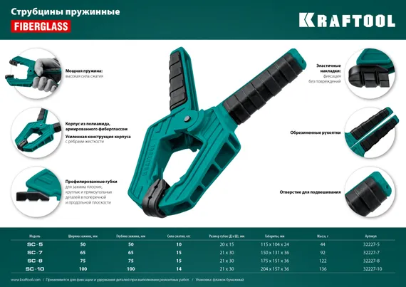 KRAFTOOL SC-5, 50 х 50 мм, пружинная струбцина (32227-5)
