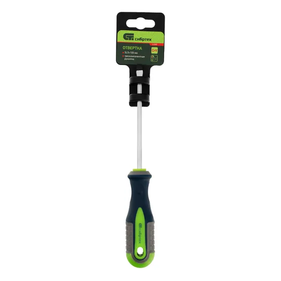 Отвертка, SL5 х 100 мм, CrV, трехкомпонентная рукоятка Сибртех