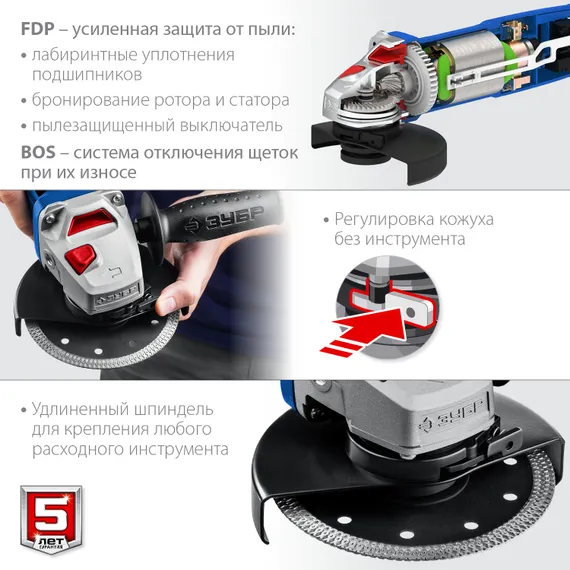 УШМ, (болгарка) электрическая, ЗУБР 1500 Вт, d125 мм, регулировка оборотов, Профессионал (УШМ-П125-1500 ЭПСТ)