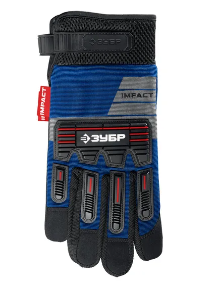 ЗУБР IMPACT р.XL (10), синие, профессиональные комбинированные перчатки, антивибрационные, противоударные, Профессионал (11476-XL)
