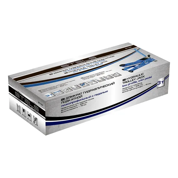Домкрат гидравлический подкатной, быстр.подъем, 3т QUICK LIFT, 75-505 мм, проф, с педалью Stels