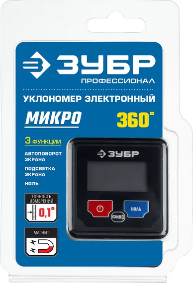 ЗУБР МИКРО, 4 Х 90°, ±0.1, электронный уровень-уклономер, Профессионал (34743)