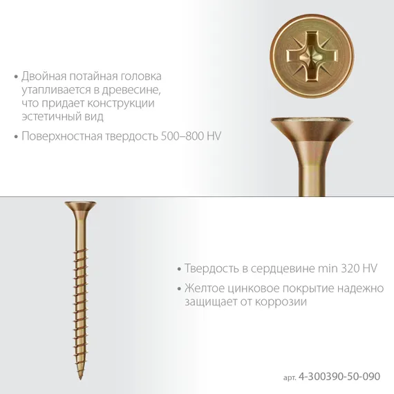 ЗУБР СУ-Ж 90 x 5.0 мм, желтый цинк, универсальный саморез, 11.06 кг (1500 шт.) (4-300390-50-090)