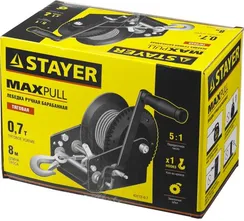 STAYER MAXPull, 0.7 т, 8 м, ручная барабанная тросовая лебедка (43112-0.7)