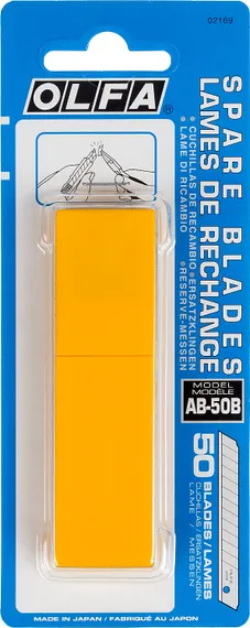 OLFA 9 мм, 50 шт, в пластиковом кейсе + блистер, сегментированные лезвия (OL-AB-50B)