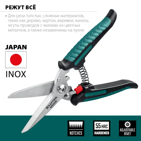 KRAFTOOL Alligator, 200 мм, многофункциональные прямые технические ножницы (23201)