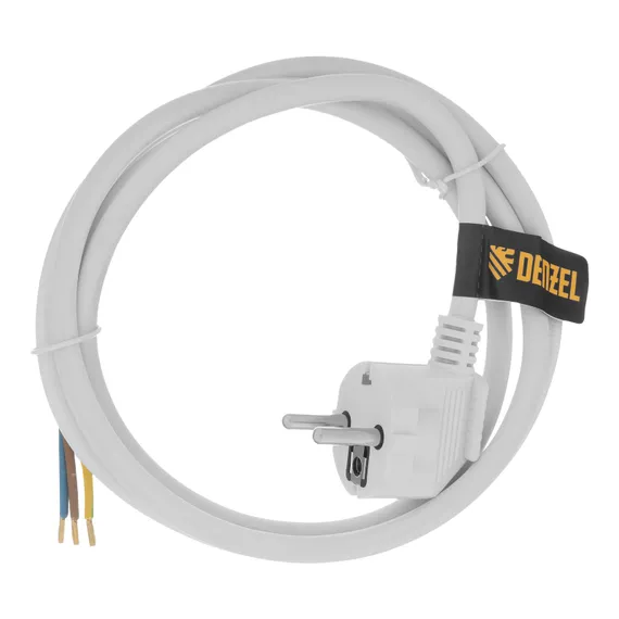 Шнур сетевой Energy Series, ПВС, 1,5 м, 3 x 1,5 мм, с неразборной вилкой, белый, Denzel