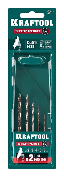KRAFTOOL STEP POINT, 5 шт, набор сверл по металлу для винтовёртов и шуруповертов IMPACT READY (29653-H5)