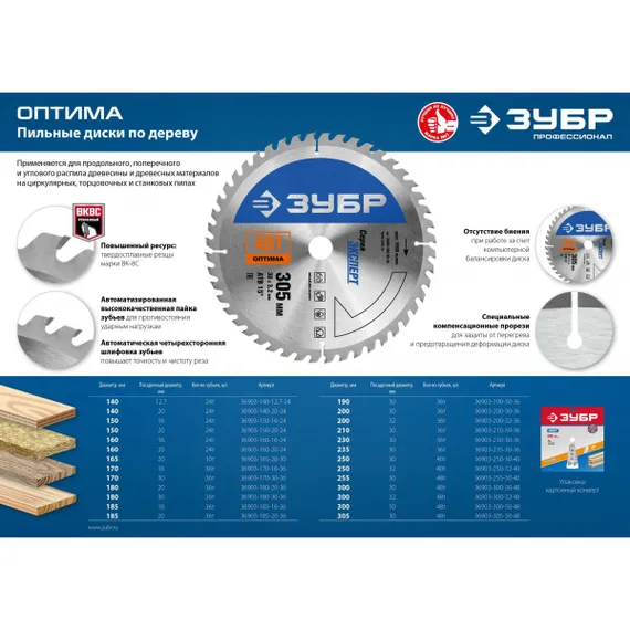 Диск пильный по дереву, 250 x 30мм 40Т, ЗУБР Оптима