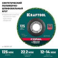 KRAFTOOL 125 х 22.2 мм, диск полимерно-шлифовальный синтетический коралловый (36599-125)