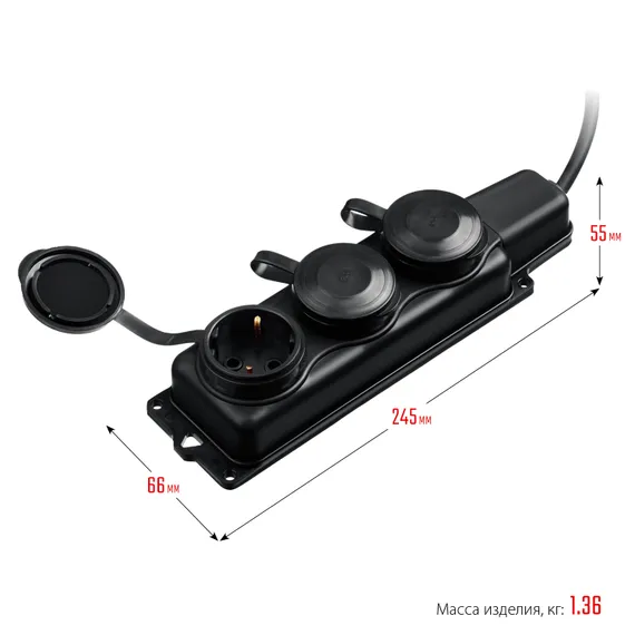 ЗУБР КГ-325-Ш3, КГ, 3 x 2.5 мм2, IP44, 15 м, 3 гн., 4000 Вт, силовой удлинитель, Профессионал (55024-15)