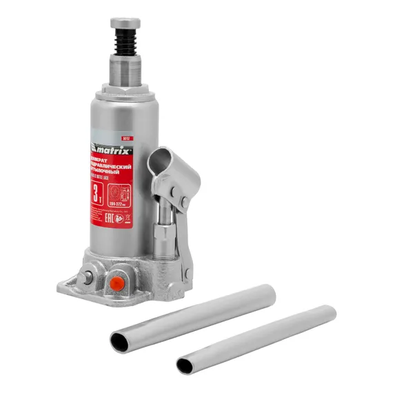 Домкрат гидравлический бутылочный, 3 т, высота подъема 194-372 мм, в пластиковый кейсе Matrix