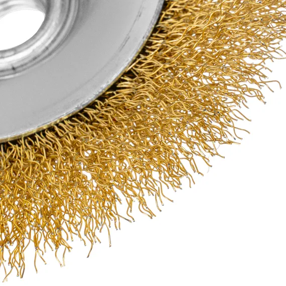 Щетка для УШМ, 125 мм, М14, "тарелка", латунированная витая проволока Matrix