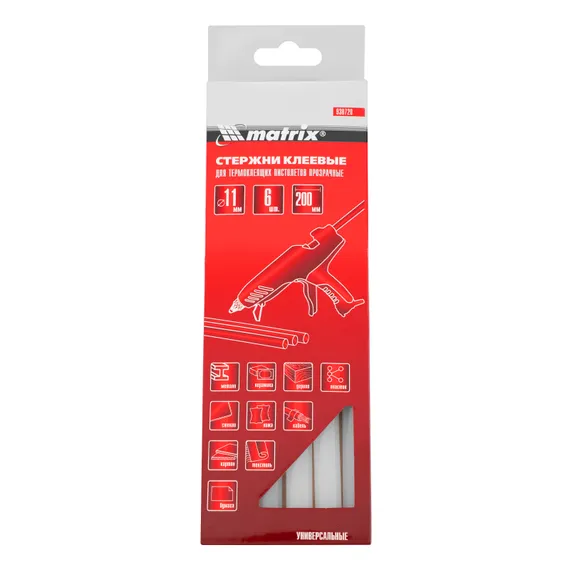 Стержни клеевые, прозрачные, 11 х 200 мм, в упаковке 6 шт Matrix