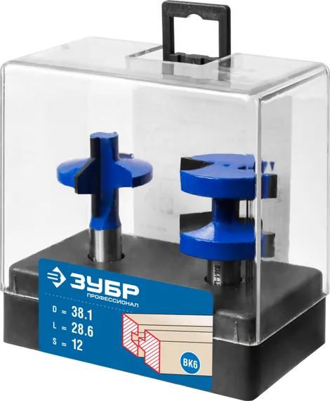 ЗУБР 38.1 x 28.6 мм, хвостовик 12 мм, набор фрез пазо-шиповых, Профессионал (28731-38.1-H2)