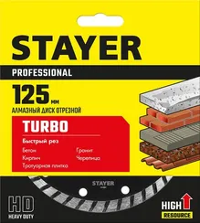 STAYER TURBO 125 мм (22.2 х 7 х 2.0 мм), сегментированный алмазный диск (3662-125)