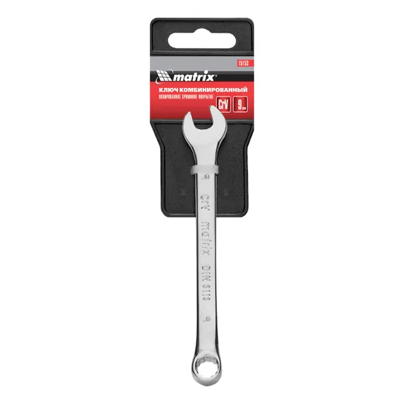 Ключ комбинированный, 9 мм, CrV, полированный хром Matrix